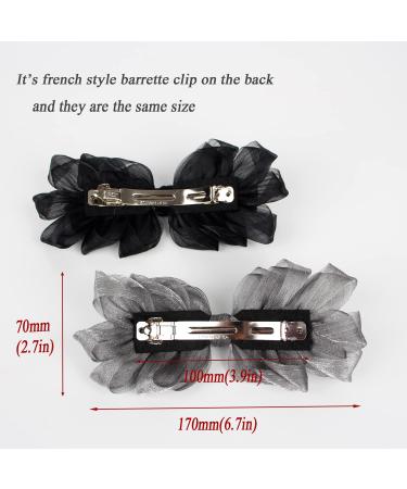 Black and Silver Big Bow Barrettes for Women - Elegant Decorative Hair Accessories for Party and Wedding - Set of 2 - Buy Online on GoSupps.com