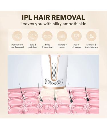 Laser Hair Removal IPL Device for Women and Men - Permanent Painless Hair Remover for Face & Body - 999,999 Flashes - White Gold - Buy Online on GoSupps.com