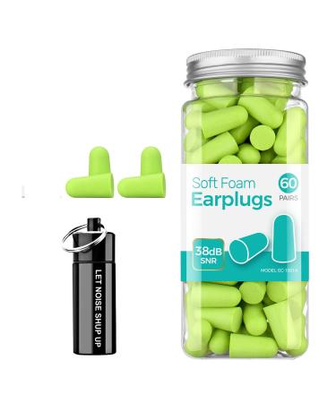 Ear Plugs 60 Pair  Ear Plugs for Sleeping Noise Cancelling  38dB SNR Noise Reduction Ultra Soft Foam Earplugs for Sleeping  Snoring  Work  Travel  Shooting and All Loud Events Bright Green