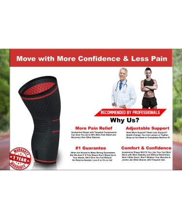 Knee Brace Compression Sleeve with Strap for Meniscus Tear & Arthritis Relief - XL Dark Grey/Red - Buy Online on GoSupps.com