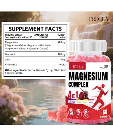 Frcola Magnesium Complex Gummies 4 in 1 Magnesium with Glycinate Citrate Oxide magnesiummalate - Supports Relaxation Muscle & Bone Health - Strawberry Flavor - 60 Gummies - Buy Online on GoSupps.com