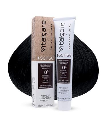Vitalcare Vitalcare | +Sense - Professional Permanent Hair Color Ammonia-Free Resorcin PPD Silicones Parabens - With Argan Oil Macadamia and Avocado 1/00 Black 100 ml