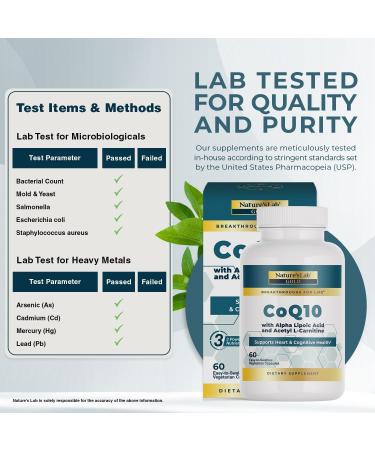 Nature's Lab CoQ10 + Alpha Lipoic Acid + Acetyl L-Carnitine HCl Capsules - Heart & Cognitive Health Support - 60 Count - Buy Online on GoSupps.com