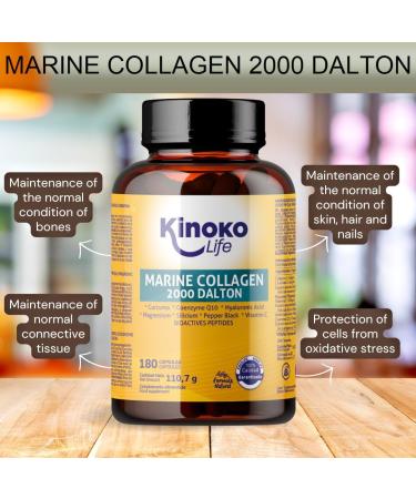 KINOKO LIFE - Hyaluronic Acid Marine Collagen | 180 Capsules Plant Extracts Coenzyme Q10 Vitamin C Magnesium Leucine Turmeric | Collagen and Hyaluronic Acid | Food Supplement - Buy Online on GoSupps.com