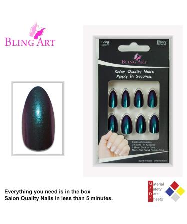 Shop False Nails Bling Art - Green Purple Chameleon Almond Stiletto | 24 Fake Tips for Stunning Manicures - Buy Online on GoSupps.com