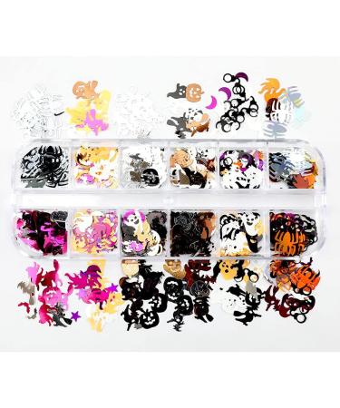 Halloween Nails Glitter Sequins 12 Colours Glitter for Nails Pumpkin Bat Black Halloween Nail Glitter Sequins Stickers Nail Decoration - Buy Online on GoSupps.com