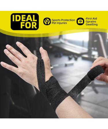 Anjocare Self-Adhesive Bandage Wrap - 8 Pack Cohesive & Breathable First Aid for Sports Injuries Wrist Sprains & Pet Care (2.5cm x 4.5m) - Black - Buy Online on GoSupps.com