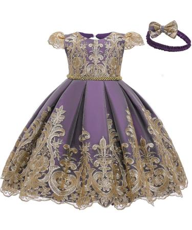 Myrisam Baby Girl Purple Embroidered Christening Dress with Headwear - 3-6 Months | Backless Wedding Party Baptism Gown - Buy Online on GoSupps.com