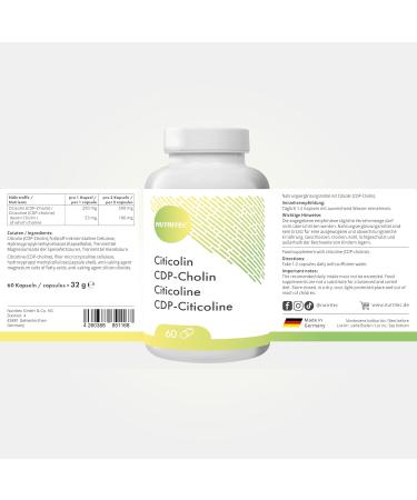 Nutritec CDPcholine 250 mg citicoline per capsule up to 500 mg citicoline per daily dose 60 capsules vegan - Buy Online on GoSupps.com
