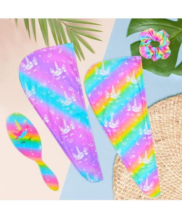 Kids Hair Towel Wrap Set - 2 Pack Rapid Drying Turbans for Girls| Includes Hair Brush & Face Washing Wristbands - Buy Online on GoSupps.com
