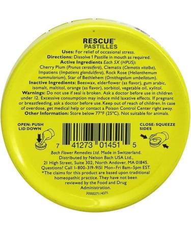 Bach Flower Remedies Rescue Pastilles 1.7 Oz - Natural Stress Relief - Buy Online on GoSupps.com