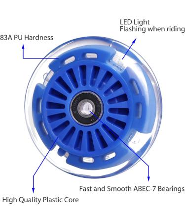 Gladeer 3-Wheeled Scooter Rear Wheels 80mm 2-Pack with Light Up feature - Inline Skate Replacement Wheels w/Bearings (Blue) - Buy Online on GoSupps.com