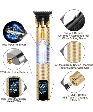Pro Hair Clipper Bald Hair Clipper Trimmer Men's Rechargeable Lawn Mower T-Shaped Contour Hair Clipper Shaver Old-Fashioned Hair Clipper Cordless(Gold) - Buy Online on GoSupps.com