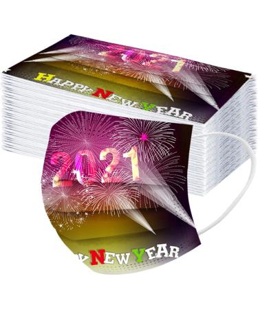 Countdown 2021 Happy New Years Print Adult Disposable Christmas Facemask 3Ply Breathable Cloth Face_Masks 50PCS - Buy Online on GoSupps.com