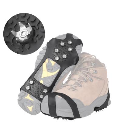 Doormoon Crampons, Walk Cleats Traction Ice Grips for Boots Shoes Anti Slip with 10 Spikes for Snowing Hiking Ice Fishing Mountaineering Upgrade Ver. 3.0 Black M: US:5-8 ECR 36-41