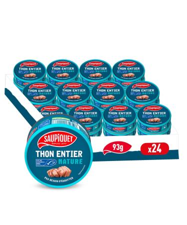 SAUPIQUET - Thon au Naturel - Thon Entier Nature - Moelleux & Savoureux - Issu d'une P che Durable Garantie MSC - 24 Conserves (93 g) Nature 93G x 24