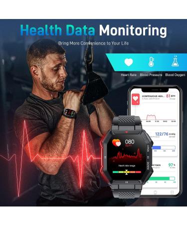 Men's Military Smart Watch (Answer/Make Call) 1.85 HD Tactical Sports Rugged Smartwatch - Fitness Tracker with Heart Rate, Blood Pressure & Sleep Monitor - iPhone/Android - Black - Buy Online on GoSupps.com
