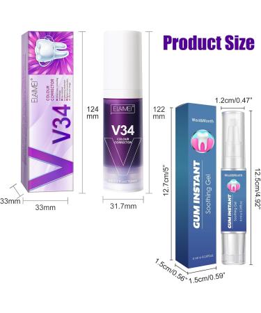 V34 Purple Toothpaste Set | Teeth Whitening Kit for Stain Removal & Dental Health Improvement - Buy Online on GoSupps.com