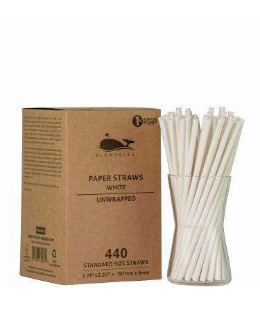 Blowholes Standard Size Eco-Friendly Compostable Long-lasting Paper Straws 440 Count - White