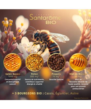 Santarome Bio - Royal Jelly Pollen Propolis Manuka Honey Food Supplement Immunity Increases the body's resistance - Herbal 20 ampoules Made In France - Buy Online on GoSupps.com