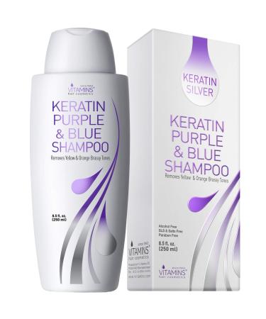 Vitamins Keratin Purple Toning Shampoo - Violet Blue Brassiness Toner for Bleached Icy Blonde Platinum Silver White Grey Ash Gray or Colored Dry Damaged Brassy Hair