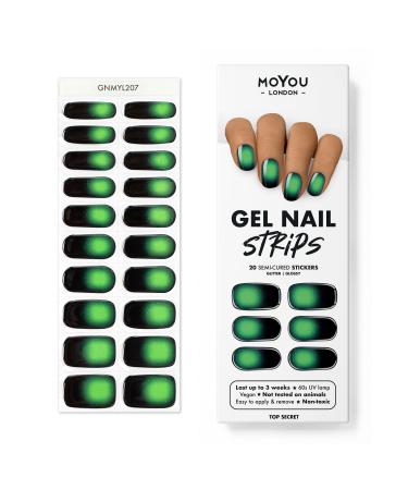 MOYOU LONDON Semi Cured Gel Nail Wraps 20 Pcs Gel Nail Polish Strips for Salon-Quality Manicure Set with Nail File & Wooden Cuticle Stick (UV/LED Lamp Required) - Top Secret