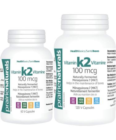 Prairie Naturals Vitamin K2 Mk-7 100mcg helps in the maintenance of bones - 120 Vegan capsules Unflavored 120 count (Pack of 1) - Buy Online on GoSupps.com