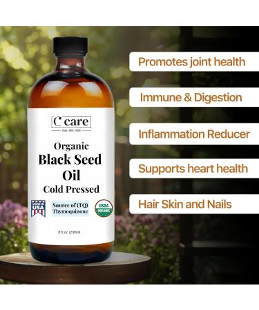 Black Seed Oil Organic Cold Pressed Unrefined Glass Bottle | USDA Certified Organic Black Cumin Seed Oil | High Thymoquinone Omega 3 6 9 | For Immune Support Joints Digestion Hair & Skin | 8 Fl oz 8 Fl Oz (Pack of 1) - Buy Online on GoSupps.com