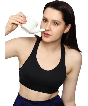 HealthGoodsIn Ceramic Neti Pot for Sinus Relief - Spill Proof Premium Grade Dishwasher Safe 225ml - White Crackle - Buy Online on GoSupps.com