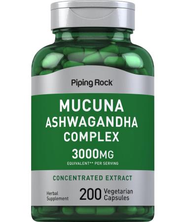 Piping Rock Mucuna Ashwagandha 3000mg | 200 Capsules | Complex Extract Supplement for Women and Men | Vegetarian Non-GMO Gluten Free