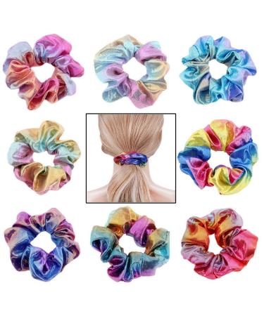 Berglink 8 Pieces Metallic Hair Ties Laser Shiny Hair Bands Metallic Scrunchies for Women or Girls Hair Accessories