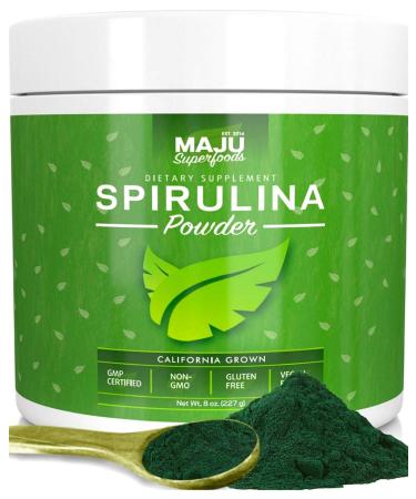 MAJU's Spirulina Powder, Microcystin Free, USA Grown, Non-Irradiated, Non-GMO, Preferred to Chlorella, Pesticide-Free, Preferred to Organic Hawaiian & Blue Algae, Pure Vegan Green Protein 8 Ounce (Pack of 1) - Buy Online on GoSupps.com
