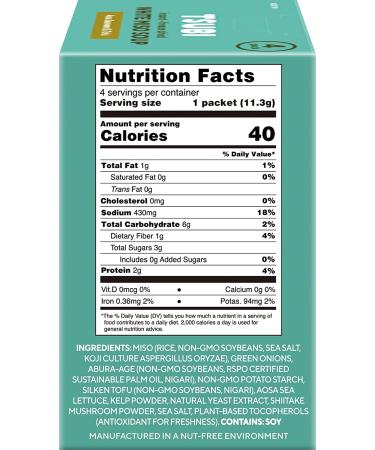 White Miso with Aosa Seaweed & Tofu Vegan Instant Soup 4 Pack - Gluten Free, Low Carb, No MSG - 100% Plant-Based, 24 oz - Buy Online on GoSupps.com