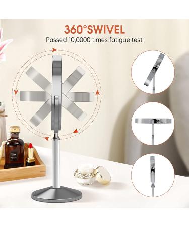 Rechargeable 8 inch Lighted Makeup Mirror with 10X Magnification - 2-Sided Vanity Mirror with Dimmable LED Lights - 360 Degree Adjustable Silver Finish - Buy Online on GoSupps.com