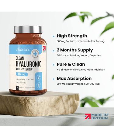 Hyaluronic Acid Capsules 300mg - Premium Grade 500-700kDa - 60 Capsules - With Vitamin C - Natural Moisturizer - Made in UK - Buy Online on GoSupps.com
