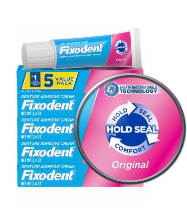 Fixodent Original Secure Denture Adhesive Cream 2.4oz (Pack of 5) - For Full & Partial Denture Wearers - Buy Online on GoSupps.com