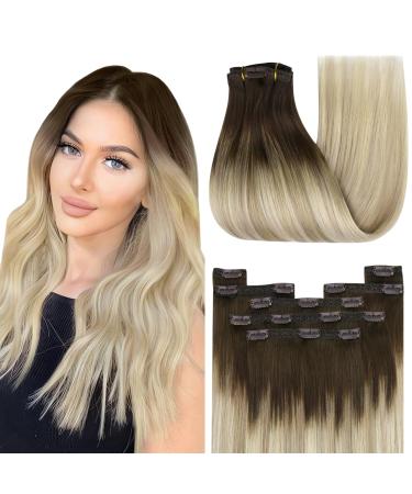 Youngsee real hair extensions clip balayage clip in extensions real hair balayage brown blonde clip in extensions 35 cm clip real hair extensions clip in hair recovery real hair 7PCs 120g