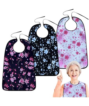 VOPHIA 3 Pack Adult Bibs for Men Women Washable Bib for Eating Reusable Waterproof Clothing Protector Cherry Blossoms
