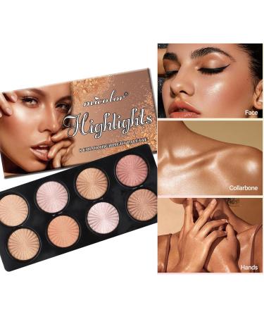 Welhammsae 8 Colors Highlight and Contour Palette with Brush Highlight and Bronzer Powder Palette Professional Facial Beauty Makeup for Women Girls Palettebrushset-154 - Buy Online on GoSupps.com