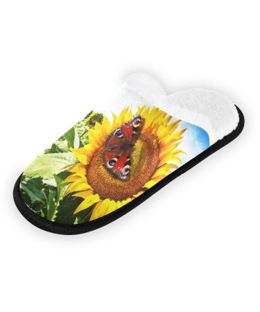 Mnsruu Sunflower Butterfly Floral House Slippers | Slipproof Cotton for Home Hotel Spa & Travel (UK4-7) - Unisex Comfort - Buy Online on GoSupps.com