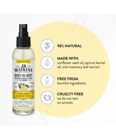J.R. Watkins Lemon Cream Hydrating Body Oil Mist - 6 fl oz | Moisturizing Spray for Glowing Skin, USA Made & Cruelty-Free - Buy Online on GoSupps.com