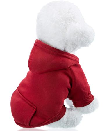 SATINIOR Winter Dog Hoodie - 2 Pack Small Dog Sweatshirts with Pocket, Warm Cotton Coat for Dogs, Puppy Costume (M) Dark Blue/Wine Red - Buy Online on GoSupps.com