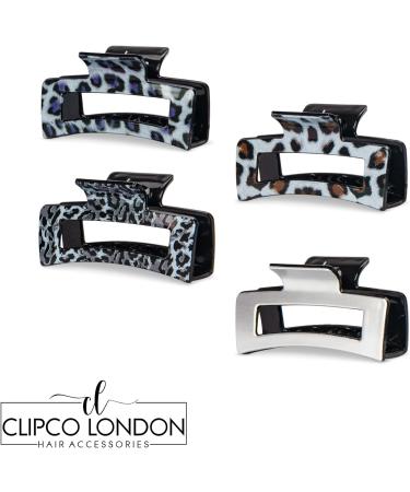 4-Piece Silver Metallic Animal Print Hair Claw Clip Set - Medium to Large Size 8.5cm - Buy Online on GoSupps.com