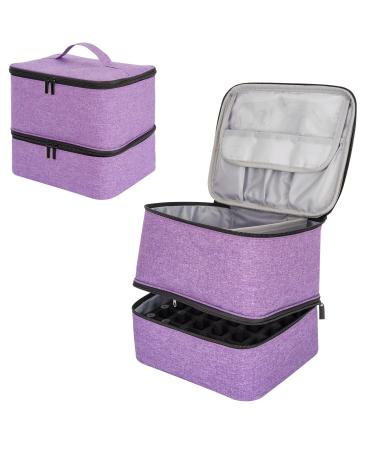 Rudmox Nail Polish Carrying Organizer,Double Layer Nail Dryer Storage Case holds 30 bottles Essential oils case for Travel,Home Stock Purple
