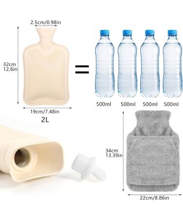 2L Hot Water Bottle with Fluffy Cover - Hot/Cold Compress for Pain Relief - Grey - Buy Online on GoSupps.com
