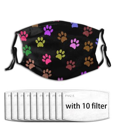 Roupaze Paw Print Washable Cloth Face Mask for Women Men Reusable Breathable Printed Face Masks with Nose Wire&Filter Pocket&10 PCS Filters Doggy Paw