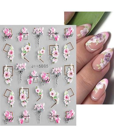 JMEOWIO 3D Embossed Spring Flower Nail Art Stickers Decals Self-Adhesive 5D Colorful Summer Floral Nail Supplies Nail Art Design Decoration Accessories 4 Sheets - Buy Online on GoSupps.com