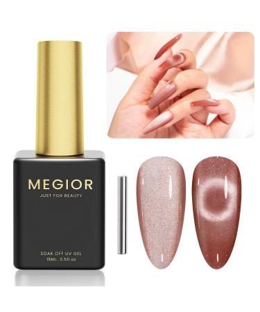 MEGIOR 15ML Cat Eye Gel Nail Polish 1Pc Bean Paste Magnetic Nail Polish with Magnet Soak off Holographic Diamond Cat Eye Gel Polish for Nail Art Manicure Salon DIY at Home 0.5 OZ