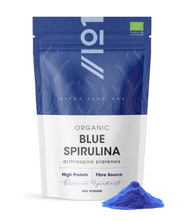 ALPHA01 Organic blue spirulina powder 50g - 100% pure phycocyanin - Vegan - Gluten-free - No added sugar - Resealable bag
