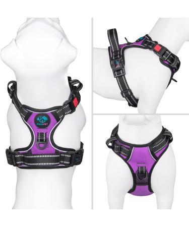 Phoepet Reflective Adjustable Dog Vest for Small Dogs - Harvest Front Clip Handle 2 Metal Rings 3 Buckles - Size L Violet - Buy Online on GoSupps.com